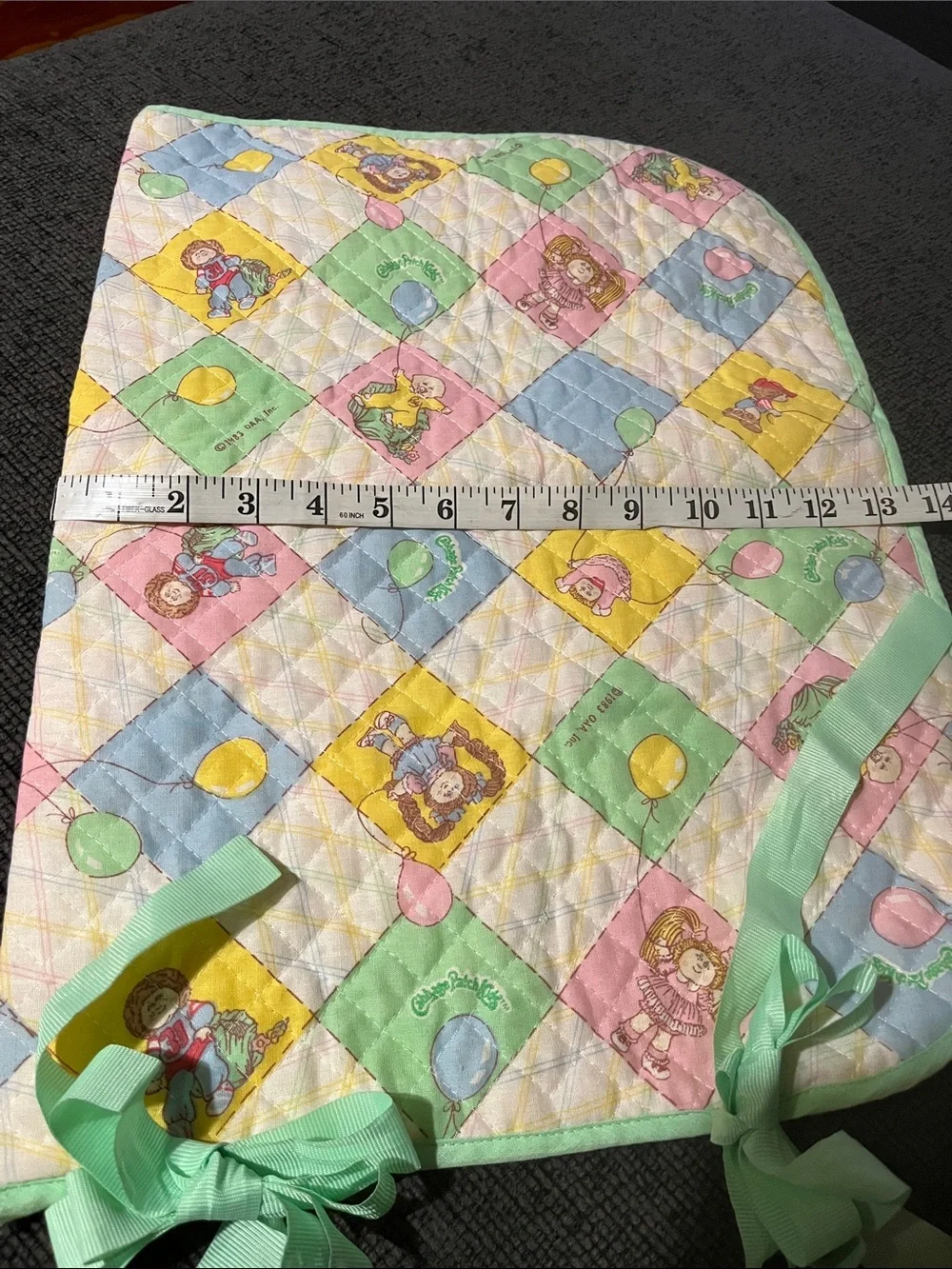 Vintage 1983 Cabbage, patch Pastel Quilted Baby sleeping bag with Mint Trim